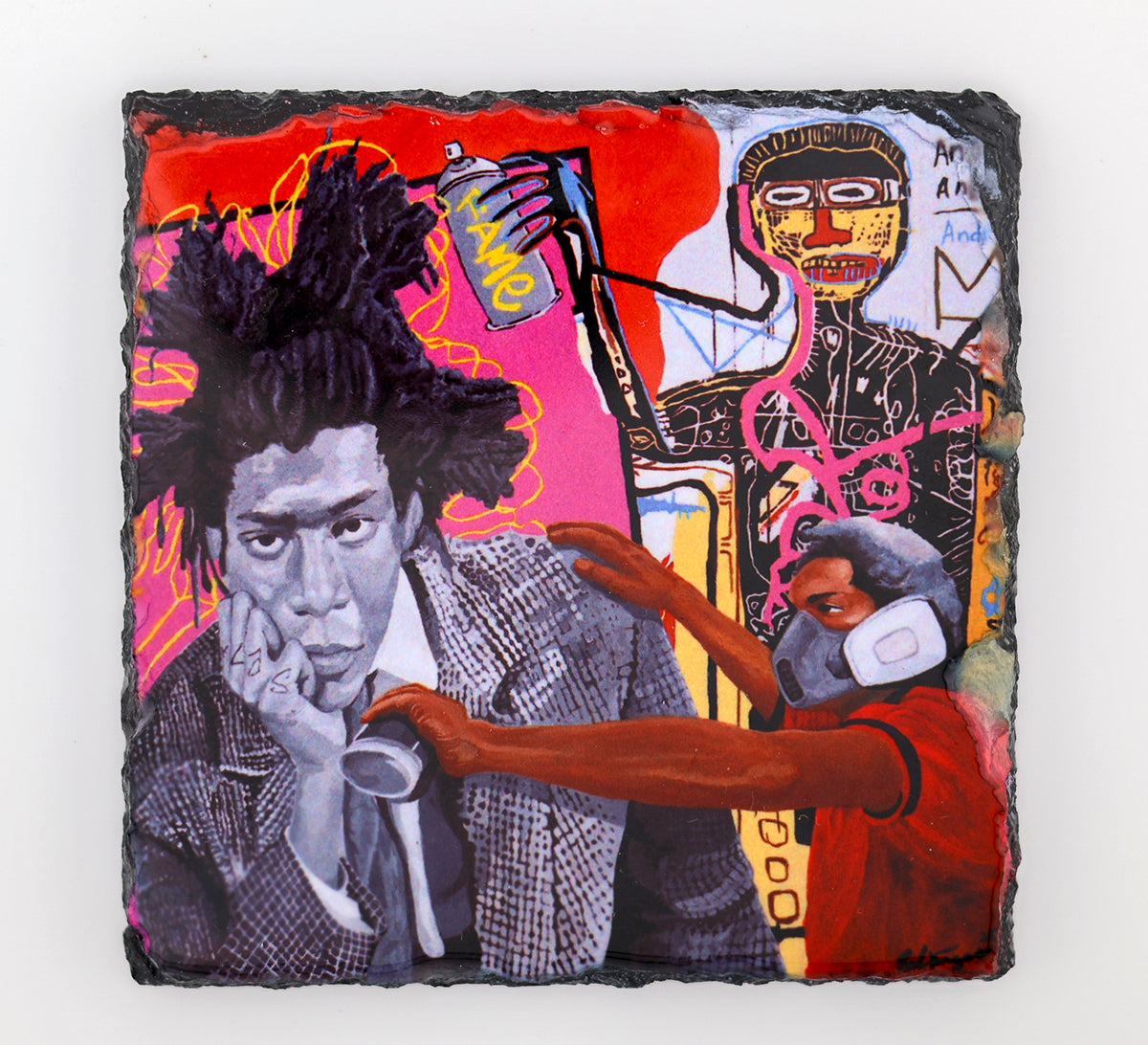 Slate Rock Art Coaster of Acrylic Painting - Jean-Michel Basquiat - by Sal Vargas KLAS