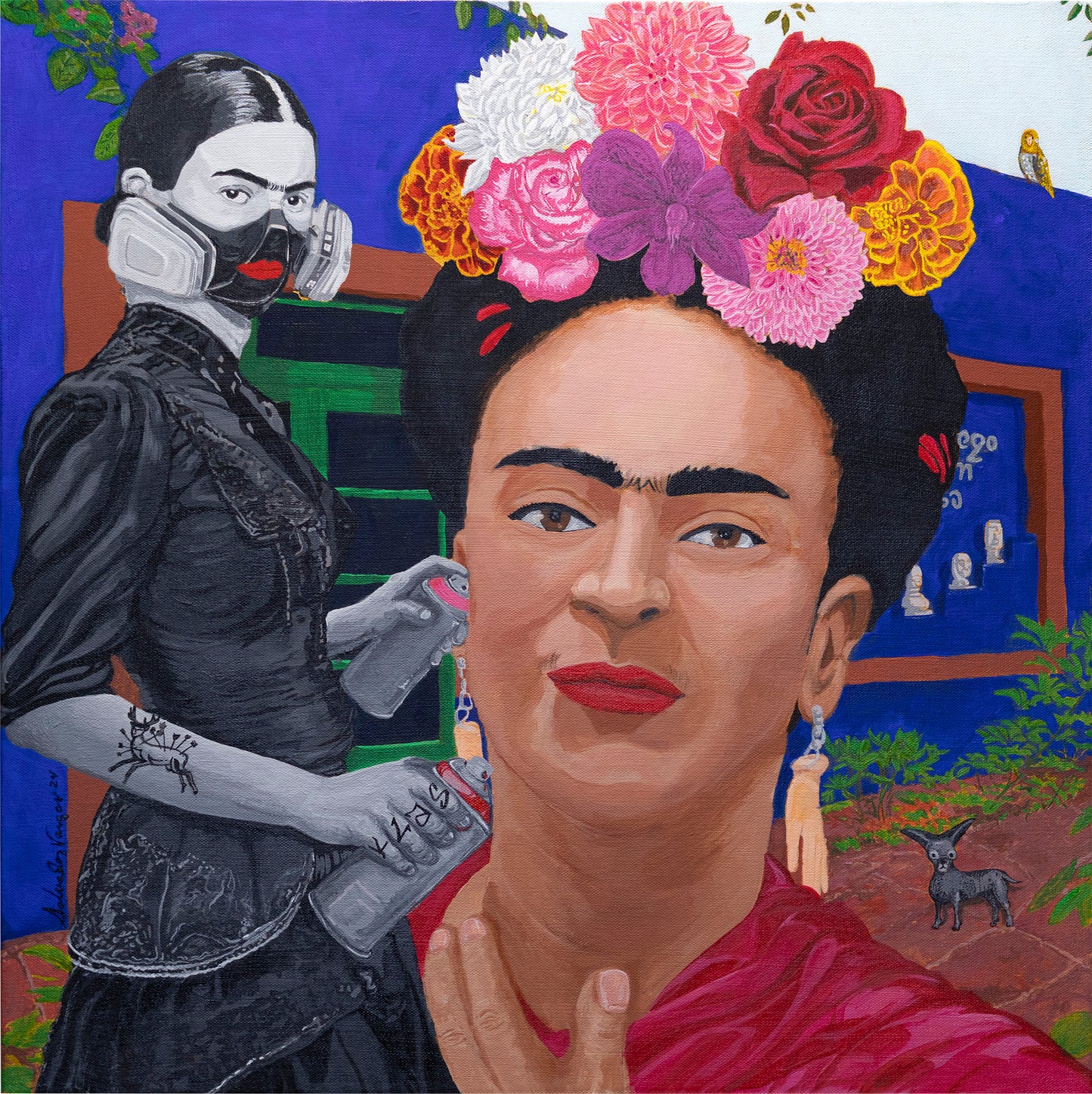 Glass Art Cutting Board of Acrylic Painting of Frida painting Self - by Sal Vargas KLAS