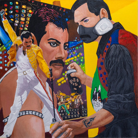 Acrylic Painting - Freddie Mercury "Reminiscing" - by Sal Vargas KLAS