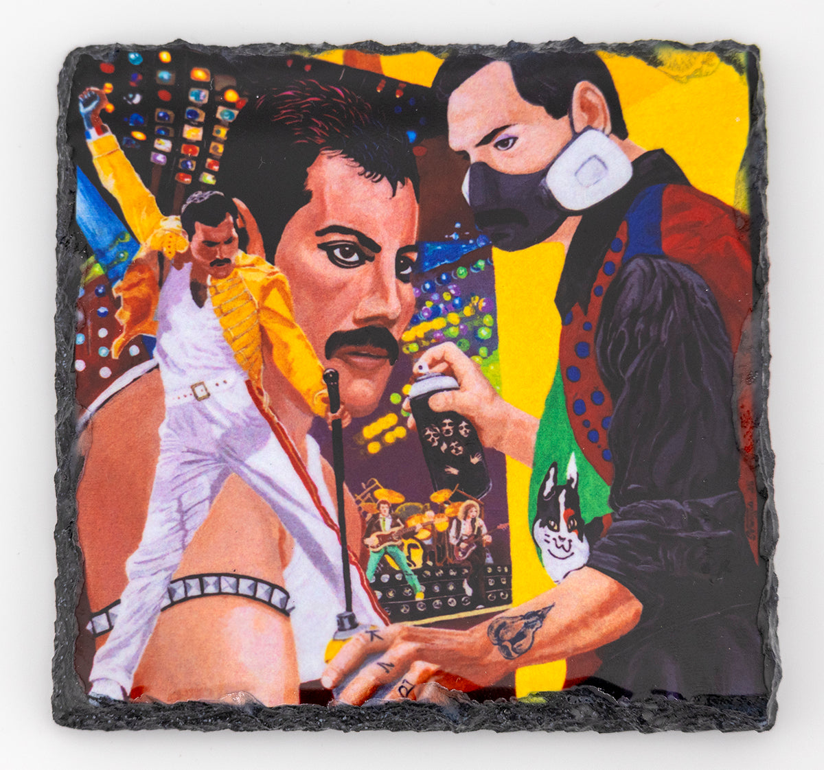 Slate Rock Art Coaster - Freddie Mercury "Reminiscing" - by Sal Vargas KLAS