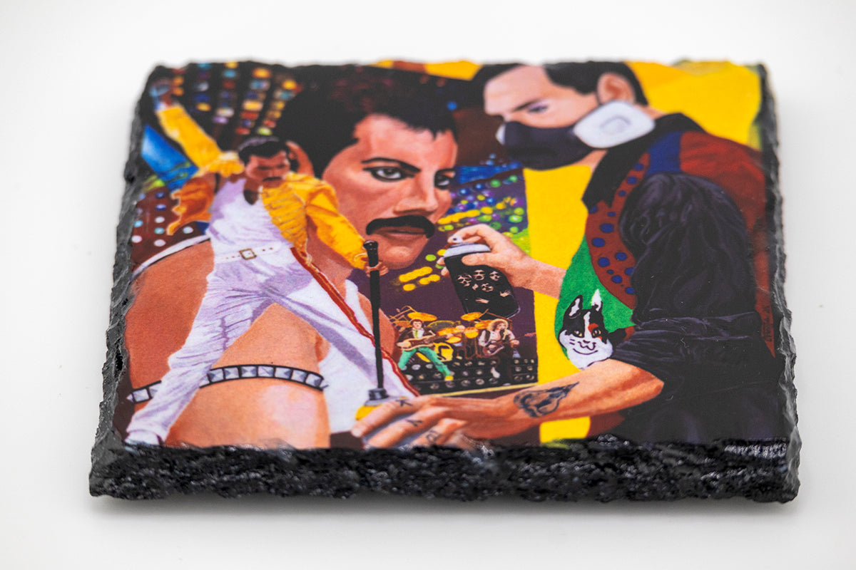 Slate Rock Art Coaster - Freddie Mercury "Reminiscing" - by Sal Vargas KLAS