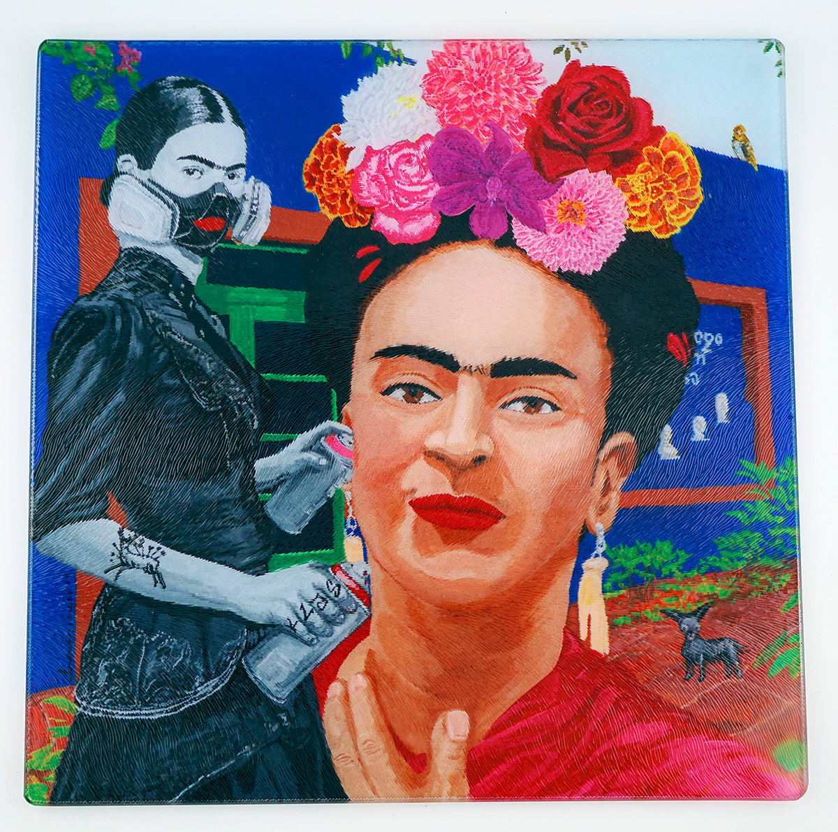 Glass Art Cutting Board of Acrylic Painting of Frida painting Self - by Sal Vargas KLAS