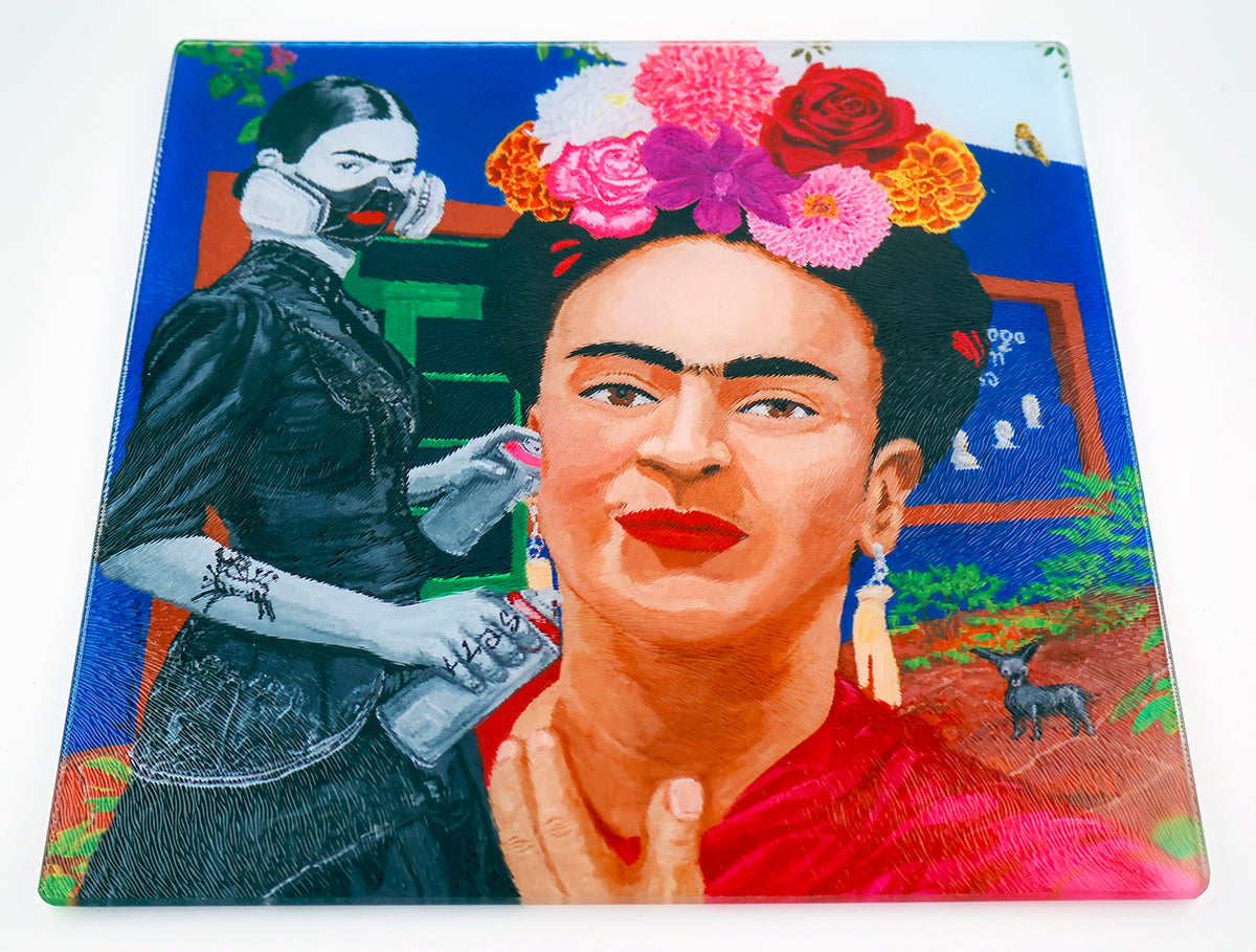 Glass Art Cutting Board of Acrylic Painting of Frida painting Self - by Sal Vargas KLAS